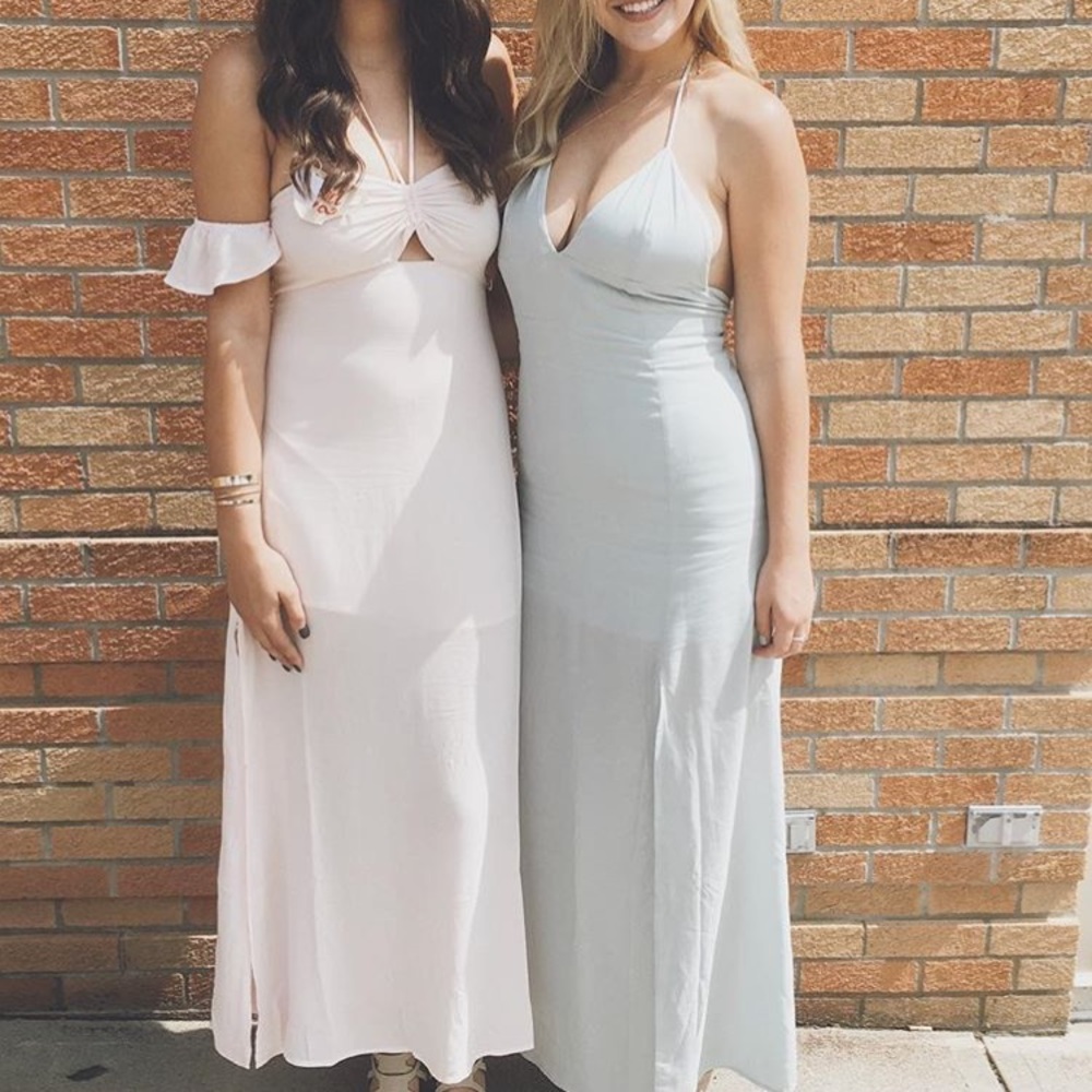 F21 pink off the shoulder maxi dress